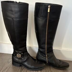 Michael Kors Black Over the Knee Boots with Gold Zipper